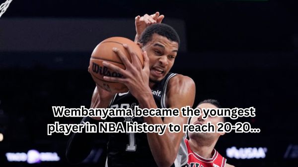 Wembanyama became the youngest player in NBA history to reach 20-20...